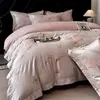 Algodón Agradable para la Piel Jacquard Tejido de Color Juego de Cama de Cuatro Piezas Funda de Edredón de Algodón Puro Funda de Almohada Sábana Plana Sábana Ajustable Juego Doble para el Hogar de Cuatro Estaciones