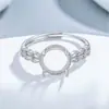Anillo de plata de ley maciza S925, base hueca de fondo plano de 9 mm, estilo de lujo ligero para transmisión en vivo DIY de jade ámbar, patrón de espiga de trigo hueco
