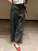 Pantalones Casuales Únicos y Chic con Cinturón, Estilo Old Money para Mujer Otoño Temprano 2026, Elegantes y Minimalistas, Pantalones de Pierna Ancha Gris Oscuro de Alta Gama