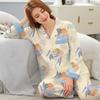 Pijama Floral de Alta Calidad para Mujer, Estilo Primavera y Otoño, Cárdigan de Manga Larga tipo Algodón, Conjunto de Ropa para el Hogar Talla Grande para Madres de Mediana Edad, Mayoreo