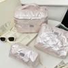 Bolsa de Cosméticos de Pu con Lazo para Niña de Gran Capacidad Estilo Ins Bolsa de Viaje para Cosméticos y Artículos de Aseo Bolso de Mano Bolsa Cosmética