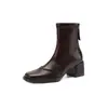 Suela silenciosa, estilo coreano, elegantes, versátiles, botines ajustados para el trabajo, colección otoño/invierno 2026, tacones altos gruesos, punta cuadrada, elásticos, botines cortos para mujer
