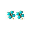 Aretes de aguja de plata S925 de alto sentido turquesa flor de cuatro hojas nicho moda de lujo ligero aretes de temperamento simple venta al por mayor