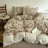 Cubierta de edredón de verano de cuatro piezas de lino y encaje estilo Wabi-Sabi retro al por mayor, sábanas, ropa de cama estampada