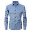 Amazon Stretch Shirt Masculino Manga Longa Cross-Border Moda Masculina Casual Camisa Masculina Top Slim-Fit Camisa Cor Sólida