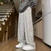 Calça Casual Larga e Solta para Primavera e Verão para Homens e Mulheres, Mesmo Estilo para Adolescentes e Estudantes, Estilo Casal Xadrez Tricotado para Meninos