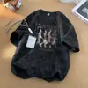 Camiseta Negra de Manga Corta Estilo Retro Americano de Comercio Exterior para Hombre, Top Holgado de Verano Tie-Dye Resistente con Cuello Redondo y Media Manga