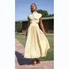 Vestido Largo de Verano con Estilo Callejero Dulce y de Moda Europeo y Americano para Comercio Exterior, Cuello Alto, Color Macarrón, que Muestra la Cintura