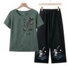 Traje Casual de Verano para Mamá, Camiseta Estampada de Manga Corta para Mujeres de Mediana Edad y Mayores, Conjunto de Dos Piezas Top de Verano para Abuela