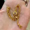 Pulsera Cuadrada de Diamantes Dorados Antiguos Estilo Xiaohongshu, Nueva Joyería de Pulsera de Cadena Gruesa DIY Chinoiserie de Gama Alta