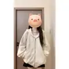 Sudadera cárdigan retro hiphop moderna estilo Hong Kong para mujer, corte holgado y relajado, con capucha, forro polar, cierre de cremallera