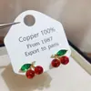 Brincos de Cereja Estilo Japonês e Coreano, Acessórios com Cristais de Zircônia, Brincos para Estudantes, Brincos Fofos e Charmosos Que Podem Ser Usados em Todas as Estações
