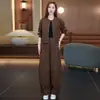 Traje de moda personalizado para mujer, nuevo estilo otoño 2026, elegante y adelgazante, chaqueta corta de cuello redondo, pantalones anchos de cintura alta, casual