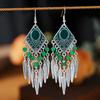 Brincos de Franja com Tassel de Pena e Pedraria Diamante Transfronteiriços Brincos Boêmios Femininos Joias de Viagem Fotográfica de Alta Gama