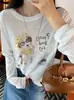 Chá Qingyang! Blusa de Tencel Bordada com Cachorrinho para Proteção Solar Feminina, Verão Fina Nova Solta Gola Redonda Manga Longa Camiseta Top