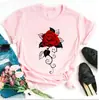 Camiseta Blanca de Moda Nueva para Mujer para el Día de San Valentín con Estampado de Rosa Roja y Nota Musical, Atuendo de Pareja Estilo Harajuku