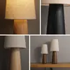 Nova luminária de mesa decorativa de tecido vintage para quarto, cabeceira, escritório, lâmpada de ambiente artística simples e texturizada em madeira esculpida