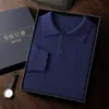 Suéter masculino de cashmere, adequado para outono e inverno, estilo business casual, alta elasticidade, tamanho grande, camisa de manga longa, gola polo, camisa de malha