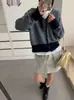 Cárdigan de Punto a Rayas con Bloques de Color Estilo Coreano 2026 Otoño/Invierno Nuevo Retro con Capucha Suelto Estilo Casual Abrigo Suéter para Mujer