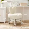 Taburete con Ruedas Giratorias para Abrir Paquetes, Taburete Bajo con Ruedas, Silla Estilo Crema, Taburete Pequeño para el Hogar para Limpiar Pisos, Acabado de Costuras y Organización de Artículos, Taburete Redondo