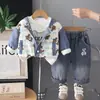 Conjunto de ropa de otoño para niños, ropa nueva y elegante para bebés, conjunto de tres piezas con capucha y mangas largas de dibujos animados para niños pequeños e infantes