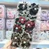 Lazo para el Cabello con Flor de Tela Perlada y Adorno de Encaje de Lunares Color Café Estilo Coreano Diadema Linda para Niña Pequeña