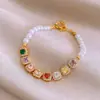 Pulsera de perlas de cubos de azúcar de circón de colores estilo coreano, diseño de moda dulce de nicho, joyería de lujo ligero de alta gama para mujer
