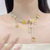 Collar de Gema de Flor Colorida con Lazo de Verano Dulce Versátil Exquisito Retro Moda Gargantilla Clavicular