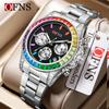 Oufani Temu Reloj Más Vendido Cronógrafo Arcoíris Seis Manecillas Calendario Único Reloj de Cuarzo para Mujer Diamante Colorido Impermeable Luminoso Reloj para Hombre