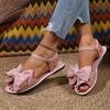 2025 Comercio exterior, zapatos de mujer de talla grande, venta al por mayor, sandalias planas para mujer, ropa de verano, sandalias casuales de playa con lazo suave