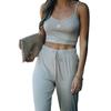 Conjunto informal de dos piezas para mujer, de comercio exterior, con tirantes cortos y pantalón liso, XX0108