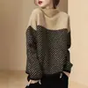 Suéter de punto retro con bloques de color, cuello medio alto, manga corta, nuevo estilo otoño e invierno, diseño holgado y casual, adecuado para usar en capas como jersey interior.
