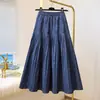 Saia Jeans Meia-Saia Linha A Guarda-Chuva Primavera e Verão Comprimento Médio Acima do Joelho Solta Cintura Alta Plus Size Roupa Feminina 100kg Roupa Feminina Plus Size