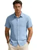 Nova Camisa Masculina de Manga Curta Lisa, com Bolso e Gola Reversível, para Comércio Exterior Transfronteiriço, Camisa Masculina Casual e Estilosa