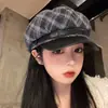 Gorra Octagonal Retro a Cuadros para Mujer Otoño Invierno de Lana con Ala Ancha Hace que la Cara Parezca Más Pequeña Boina Versátil Moda Gorra de Pico de Pintor