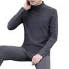 Traje Térmico para Hombre Otoño e Invierno Traje de Ropa Interior de Terciopelo Doble Cara Cuello Alto Medio Forrado de Polar Engrosado Ropa de Otoño y Pantalones Largos
