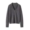 Suéter de Caxemira Feminino Malha Base Camada Três Fios Espessado Gola V Suéter de Caxemira Feminino Solto Emagrecedor Roupa Íntima