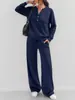 Conjunto de duas peças casual esportivo feminino outono e inverno 2026 transfronteiriço europeu e americano, novo top de manga longa solto e calça de perna larga