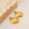 Aretes Huecos con Forma de Corazón para Mujer, Versátiles, Chapados en Oro Real, No se Desvanecen, Moda Europea y Americana, Aretes de Corazón de Metal Cepillado Hechos a Mano