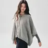 Nueva colección de otoño e invierno: chal de punto de lana merina 35 de color liso con cuello redondo, cierre de botón, mangas tres cuartos, corte holgado, cárdigan de punto versátil