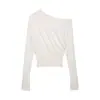 Outono 2025 Nova Moda Feminina Europeia e Americana Transfronteiriça Suéter com Ombro Inclinado Gola Alta Fenda W085 340086