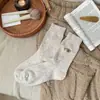 Meias fofas de cachorrinho bordadas até o meio da panturrilha, espessadas para outono e inverno, série de cor café quente, meias de lã com fio mesclado, meias largas estilo coreano
