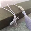 Conjunto de cuerda de mano con nudo auspicioso de borla de perla, accesorio de estilo antiguo Hanfu, borlas temáticas de anime, lazo libre