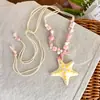 Collar de Cuentas de Estrella de Mar Colorida Dopamina para Mujer, Colgante de Estrella de Cerámica Estilo Vacaciones en la Costa, Accesorio Único