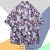 Camisa de Manga Corta Estilo Hong Kong Vintage Retro Pintura al Óleo para Hombre Tendencia Costera Camisa Floral Holgada para Pareja Guapa Chaqueta