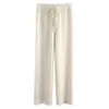 Pantalones de lana de cintura alta adelgazantes para mujer, pantalones casuales rectos de punto fluidos hasta el suelo para otoño/invierno