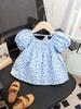 Camisa de Manga Corta de Verano Nueva 2024 para Niñas Bebé Niña Delgada Moda Dama Falda con Mangas Abullonadas Florales Top
