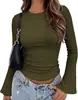 Moda Femenina Transfronteriza Europea y Americana 2026 Blusa Ajustada de Cuello Redondo con Mangas de Campana para Otoño