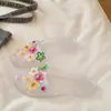 Directo del fabricante: Zapatos casuales populares de moda para mujer, zuecos, pantuflas de casa, sandalias de punta cuadrada, pantuflas planas, transparentes de cristal