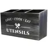 Caja organizadora de utensilios de cocina, cuchillo, tenedor, cuchara, cesta de almacenamiento para clasificación, caja de almacenamiento, caja de almacenamiento de escritorio de cocina de madera, compartimento de almacenamiento